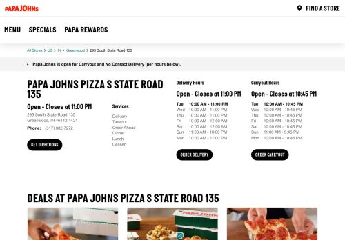 locations.papajohns.com/united-states/in/46142/greenwood/295-s-state-road-135