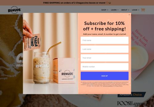 Chagaccino by Renude, Mushroom & Adaptogen Coffee Boost Powder with Wild Foraged Chaga, Cacao,