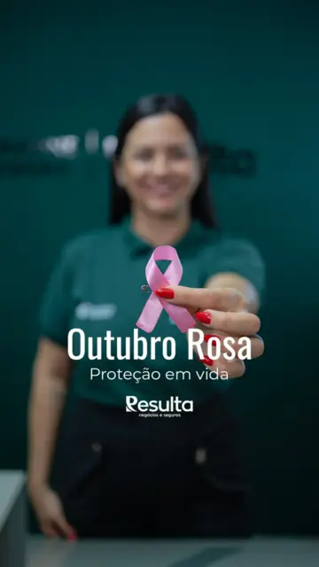 Publicação original da Resulta sobre Outubro Rosa e proteção em vida: profissional com uniforme verde segurando um laço rosa.